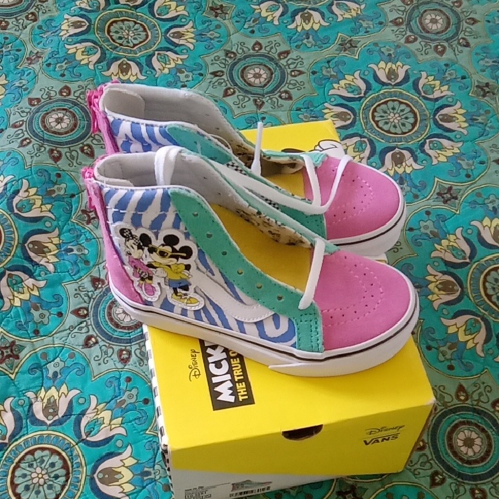 Vans Kids High-Top Sneakers in Pink, Teal & Blue with Mickey Graphic